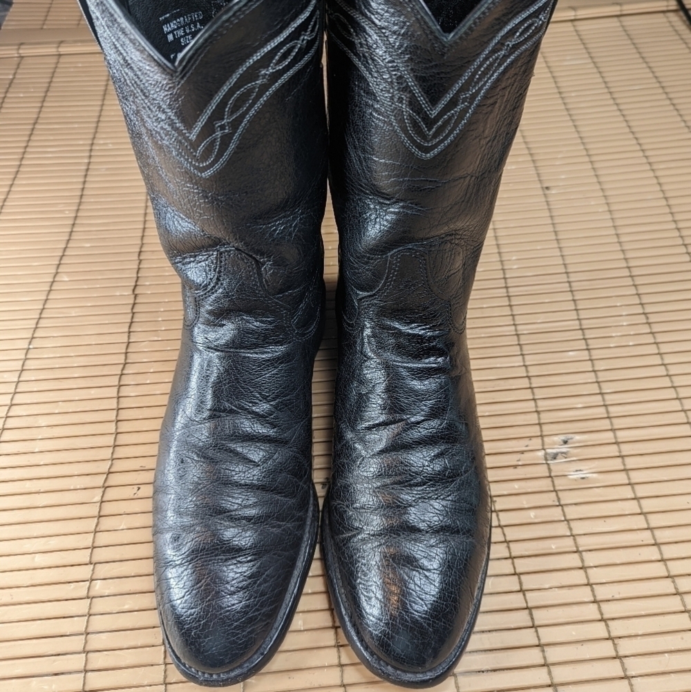 Justin Boots, Black, Exotic Smooth Ostrich Quill leather, Ropers, Mens Size 8D. - Picture 3 of 10